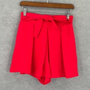 ZARA Red High Waist Pleated Shorts Tie Belt Women's Size‎ M